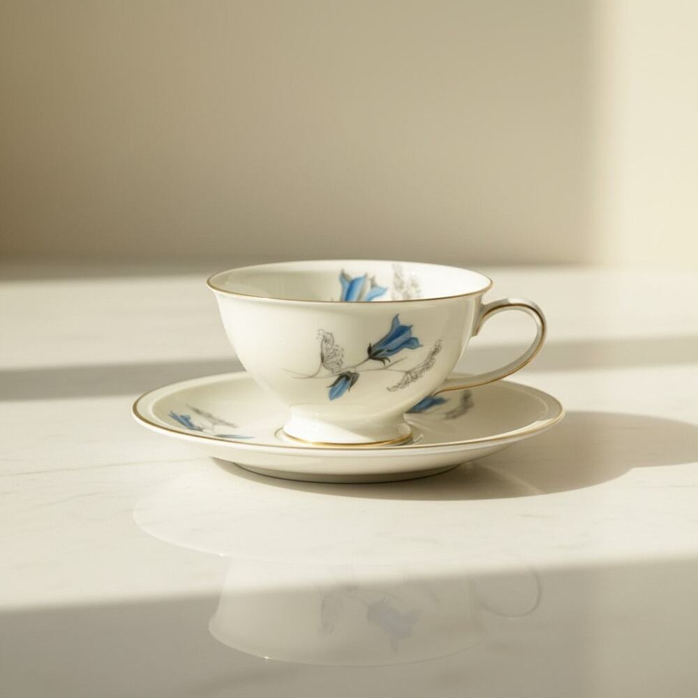Rosenthal Winifred Teacup Saucer Selb Germany-Blue Bellflowers-Gold Trim-Vintage - Picture 9 of 10